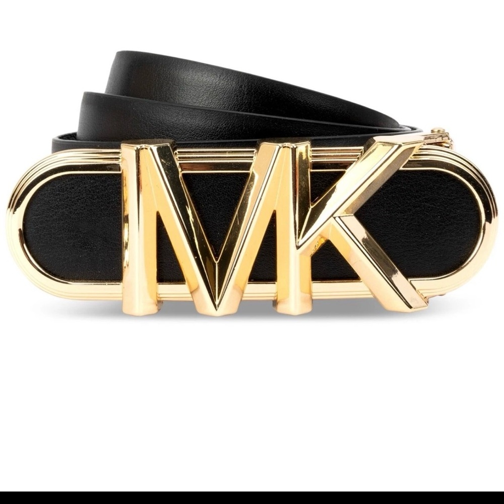 NWT Michael Kors Reversible Signature MK Logo‎ Belt Gold Buckle S